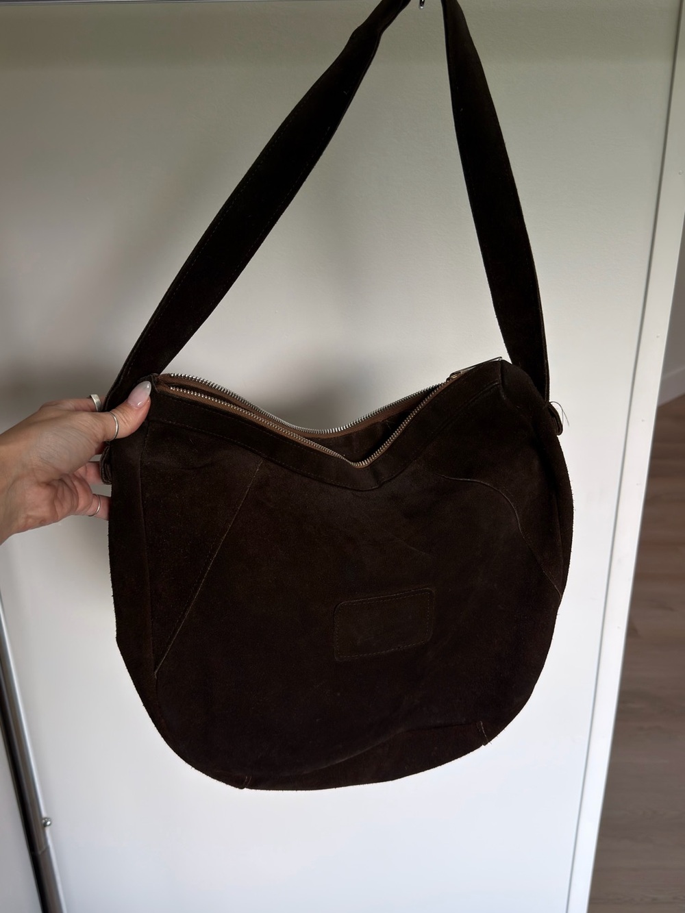 Vintage Suede Shoulder Bag - Dark Brown